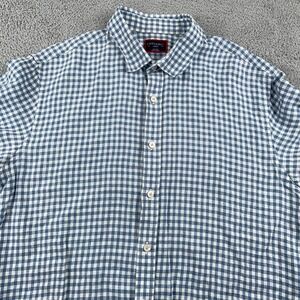 Untuckit Shirt Mens Large Blue Linen Gingham Check Short Sleeve Casual Summer
